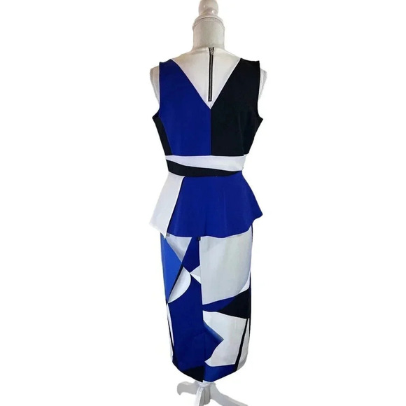 Worthington Skirt and Peplum Top Suit Set Medium Geometric Periwinkle White Blue - Picture 3 of 13